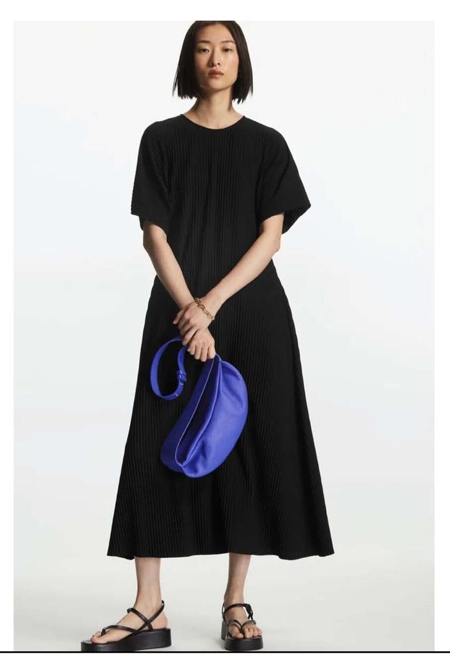 COS Pleated Midi Dress Size L Black